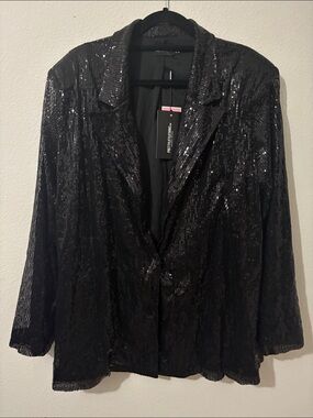 NWT Vintage black sequined Size 10 lined blazer notch lapel single button